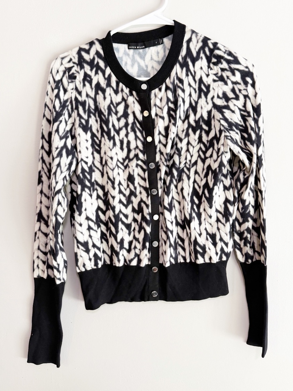 Karen Millen black and white button cardigan size 4